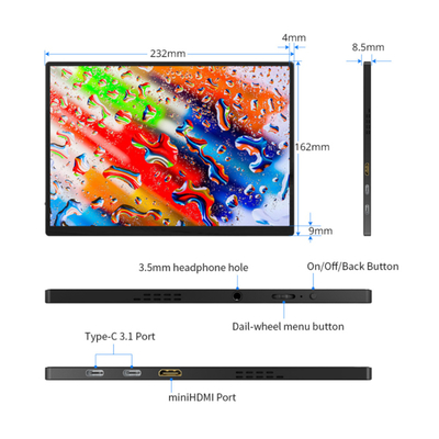 좋은 가격 10.5인치 1920*1280 IPS 화면 게이밍 LCD 디스플레이 C-포트 컴퓨터 전화 스위치 PS5 OEM 노트북 휴대용 디스플레이 온라인으로